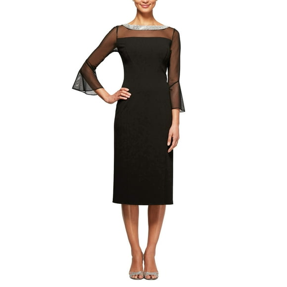 Alex Evenings womens Short Shift With Embellished Illusion Detail Special Occasion Dress, Black, 12 Petite US