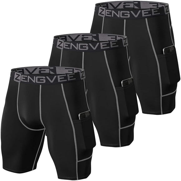 ZENGVEE Compression Shorts Men 3 Pack with Pocket Running Short Mens