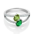 thumbnail image 2 of Gem Stone King 925 Sterling Silver Green Peridot and Green Simulated Emerald Two Stone Women Ring (1.31 Cttw, Size 8), 2 of 2