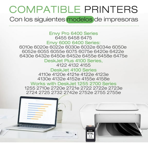 z 67XL Black Ink Cartridge Compatible for HP Ink 67 67 Black Ink Cartridge Works with DeskJet 4155 4155e 2755 2755e 2700 Envy 6455e 6400 6458 6000 6055e Printer (1 Pack)