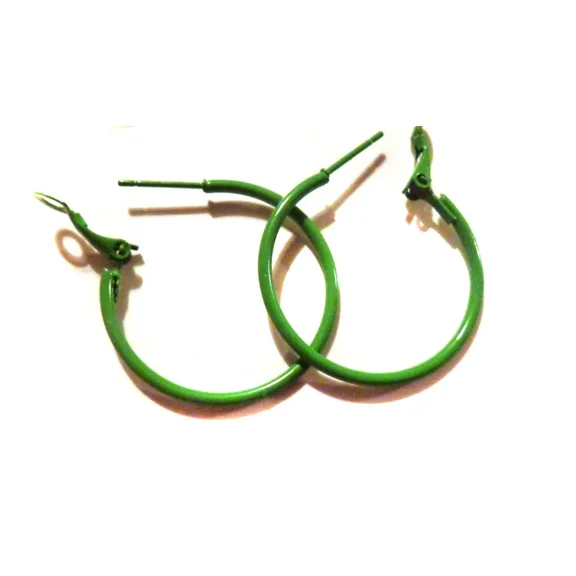 Green Hoop Earrings 1.5 inch Hoops Round Thin Hoops