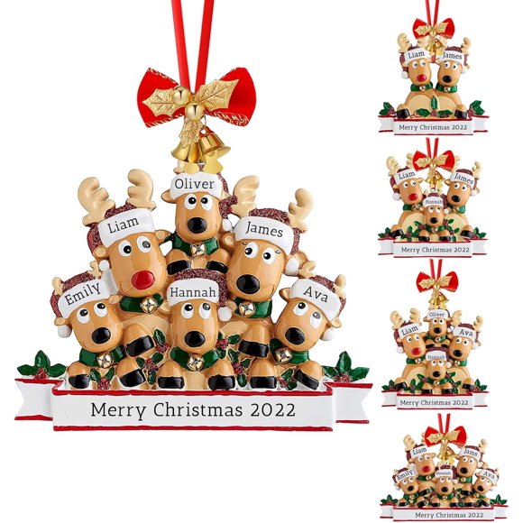 Personalized Christmas Ornament, Reindeer Family Member Custom Polyresin Ornament 2023 with Jingle Bell for Xmas Tree Decoration Holiday Family Decor Customized Gifts