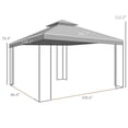 thumbnail image 2 of 10' x 12' Gray Patio Gazebo with Corner Shelves Double Roof Canopy Shelter with Netting, 2 of 7