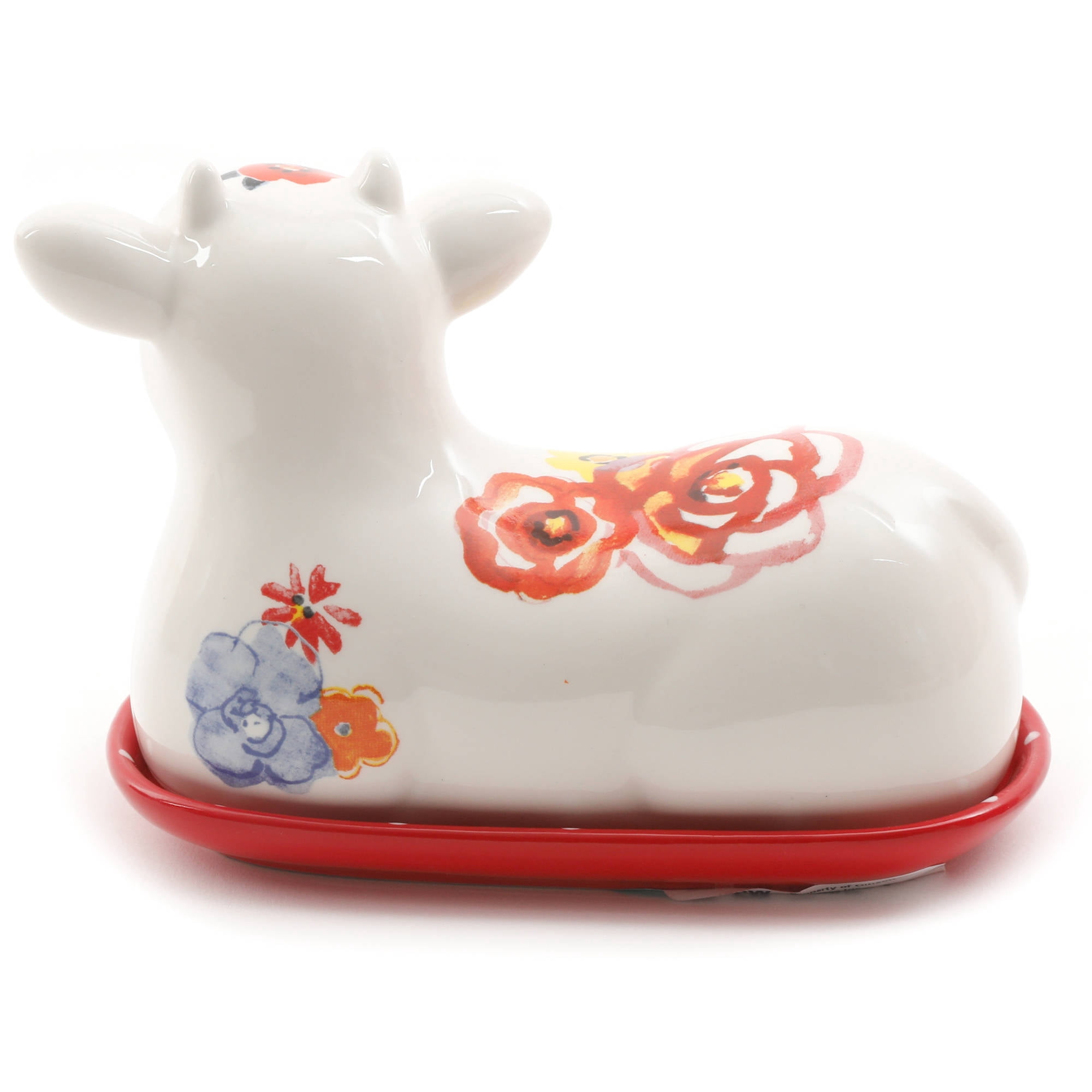 The Pioneer Woman Flea Market Red Decorated 6.5" Cow Butter Dish