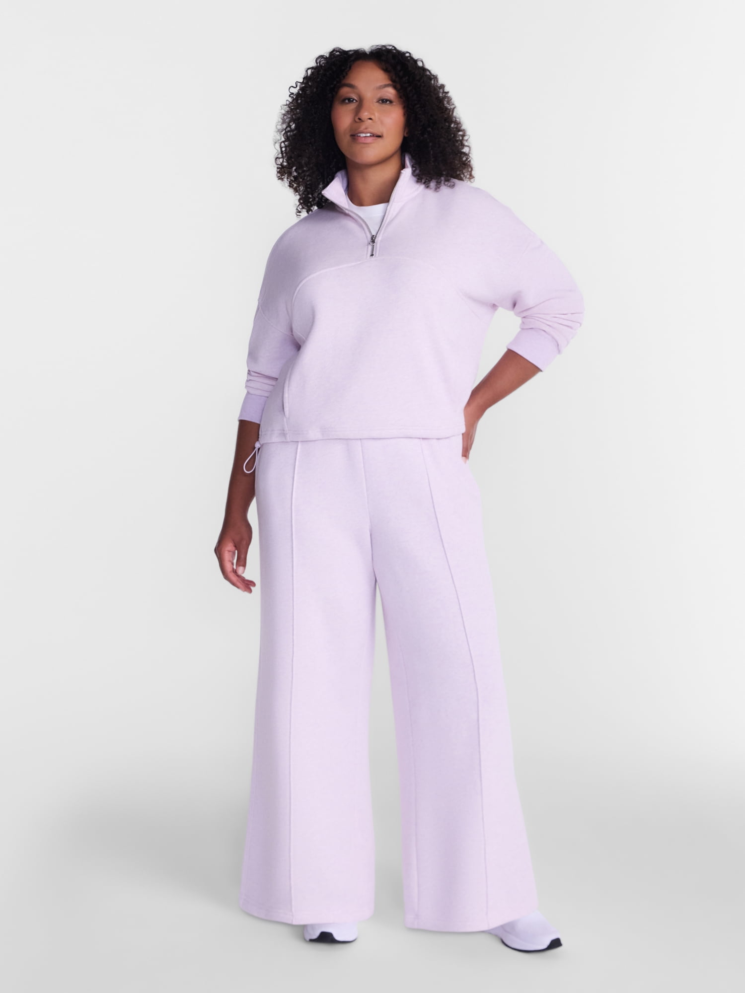 Athletic Works Women's and Women's Plus Pintuck Wide Leg Fleece Pants, 30" Inseam, Sizes XS-4X