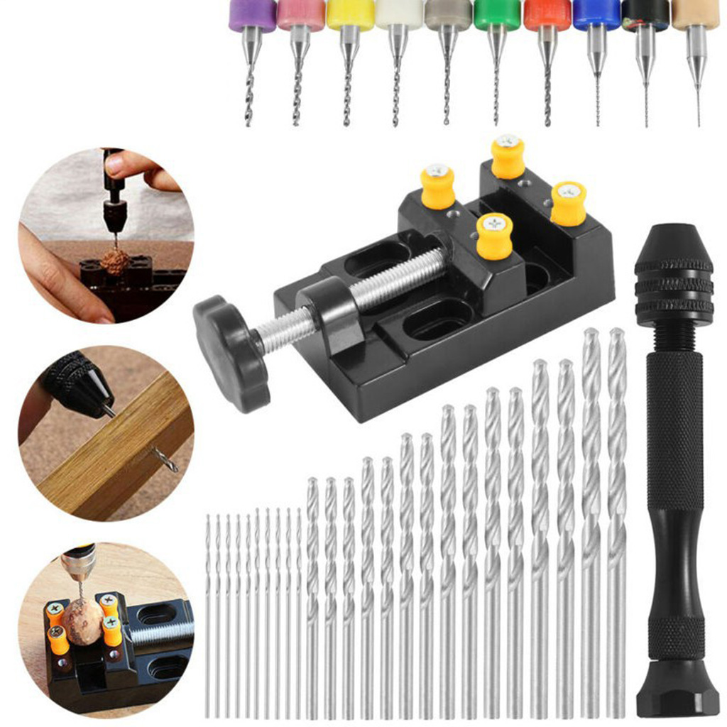 Hand Drill Bits Set Include Metal Pin Vise Hand Drill Micro Mini Twist Drill Bit