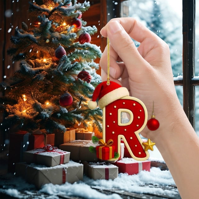 Colgante Navideño Acrílico 2D con 26 Letras para Árbol de Navidad | Regalo Decorativo para Fiestas Navideñas Familiares | Colgante con Inicial para Decoración Navideña de Invierno | Adorno para Puert