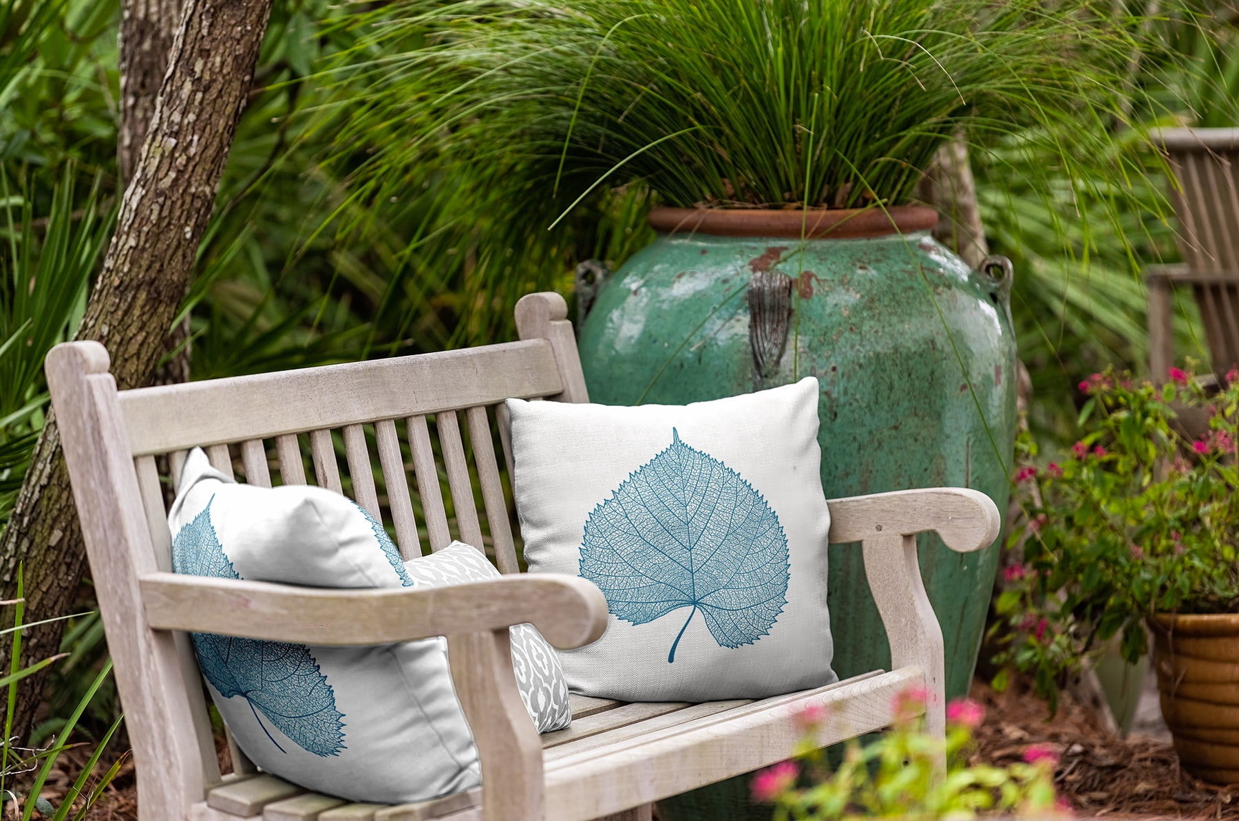 18" x 18" Simply Daisy Leaf Study Polyester Indoor/Outdoor Pillow, Unreal Teal Qty 1
