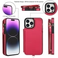 thumbnail image 7 of Wallet Case for Apple iPhone 15 Pro Max, with Crossbody Shoulder Strap & Hand Wrist Cards Holder Zipper Pocket Stand Feature Full Protective Shockpoof Phone Case for iPhone 15 Pro Max, Red, 7 of 7