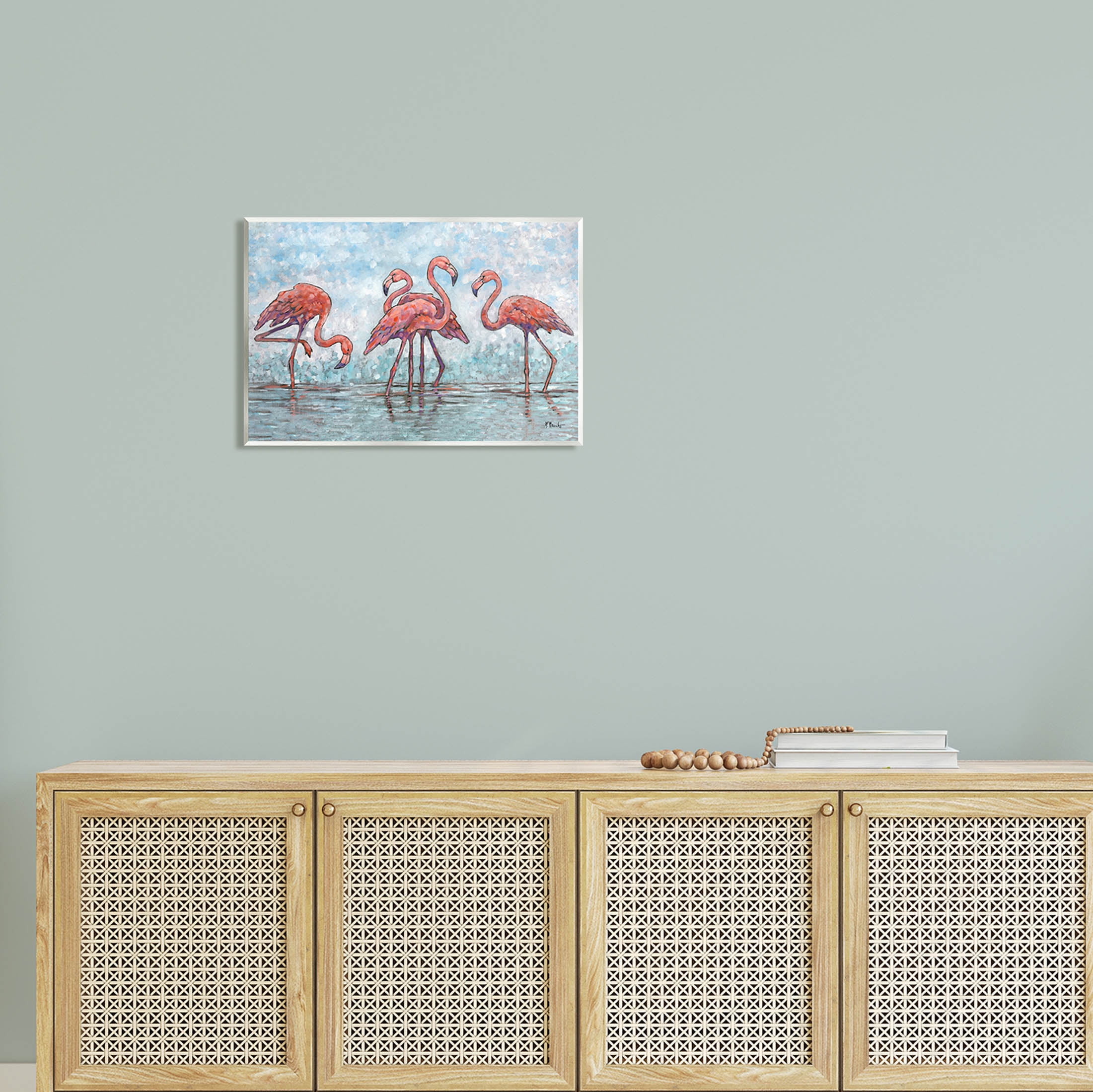Stupell Industries Flamingos in Lagoon Impressionist Style Painting Unframed Art Print Wall Art, Design by Paul Brent
