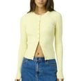 thumbnail image 1 of NINGMENG Womens Tops Solid Color Crochet Knit Cardigan Slim Fitted Long Sleeve Round Neck Ribbed Button Down Knitwear Tops Pullover Tee Shirts Daily-Wear,Yellow,S, 1 of 6