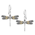 thumbnail image 1 of 18k Yellow Gold and Sterling Silver Dragonfly Motif Drop Earrings, 1 of 2
