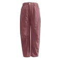 thumbnail image 4 of Women's Corduroy Pants Barrel Mid-Rise Elastic Waist Cord Pants Casual Wide Leg Baggy Trouser with Pockets Watermelon Red M, 4 of 5