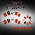 thumbnail image 4 of Halloween Press On Nails Short 24Pcs, Orange Black Glitter Fake Nails with Skull Skeleton Pattern, Reusable Glossy False Nail Tips for Women, Spooky Party Artificial Nails Set, 4 of 9