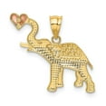 thumbnail image 3 of 14k Two Tone Gold White Rhodium Solid Elephant Holding Heart Shape Design Charm Pendant, 3 of 4