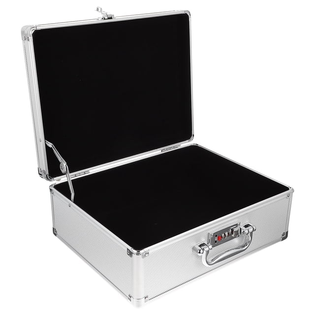 unbranded Caja Auxiliar De Aluminio Plata Con Cerradura Para Guardar Archivos Y Joyas