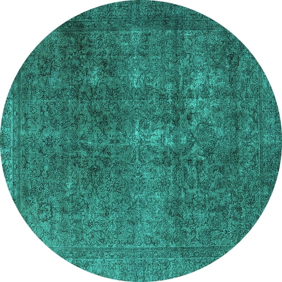 Ahgly Company Machine Washable Indoor Round Oriental Turquoise Blue Industrial Area Rugs, 8' Round
