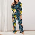 thumbnail image 2 of Yiaed Blue Floral Print Pajamas Women's Long Sleeve Sleepwear Soft Button Down Loungewear Pjs Lounge Set Nightwear Womens Pajama Pants-Small, 2 of 7