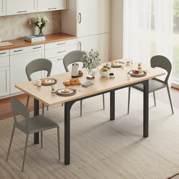 Someet Large Mobile Extendable Dining Table for 4-8, Modern Wood Space-Saving Extra Long Folding Kitchen Table for Dining Room, Natural