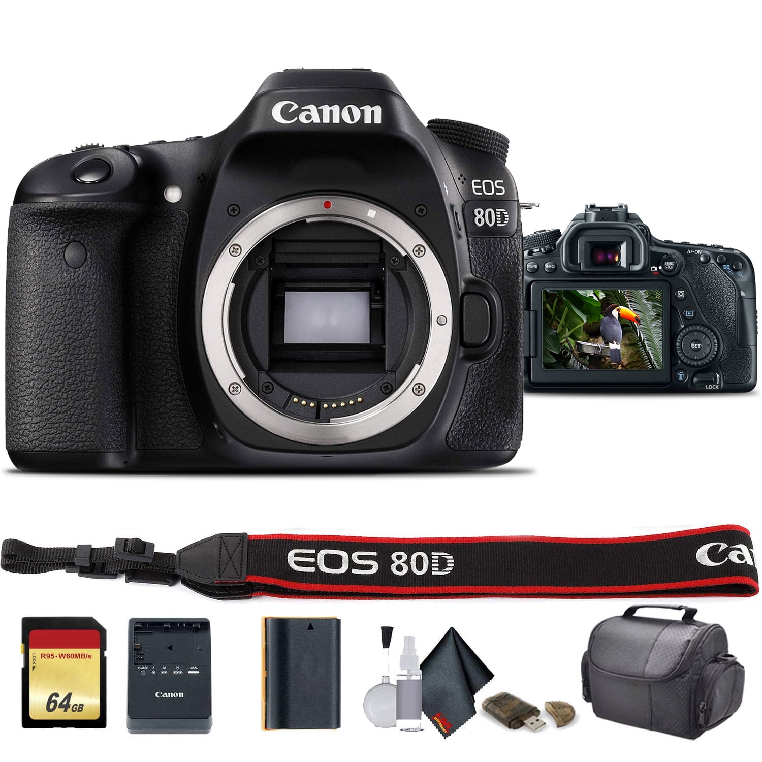 Canon EOS 80D DSLR Camera (International Model) - Starter Bundle with 64GB Memory Card Padded Case and Cleaning Kit(International Model)