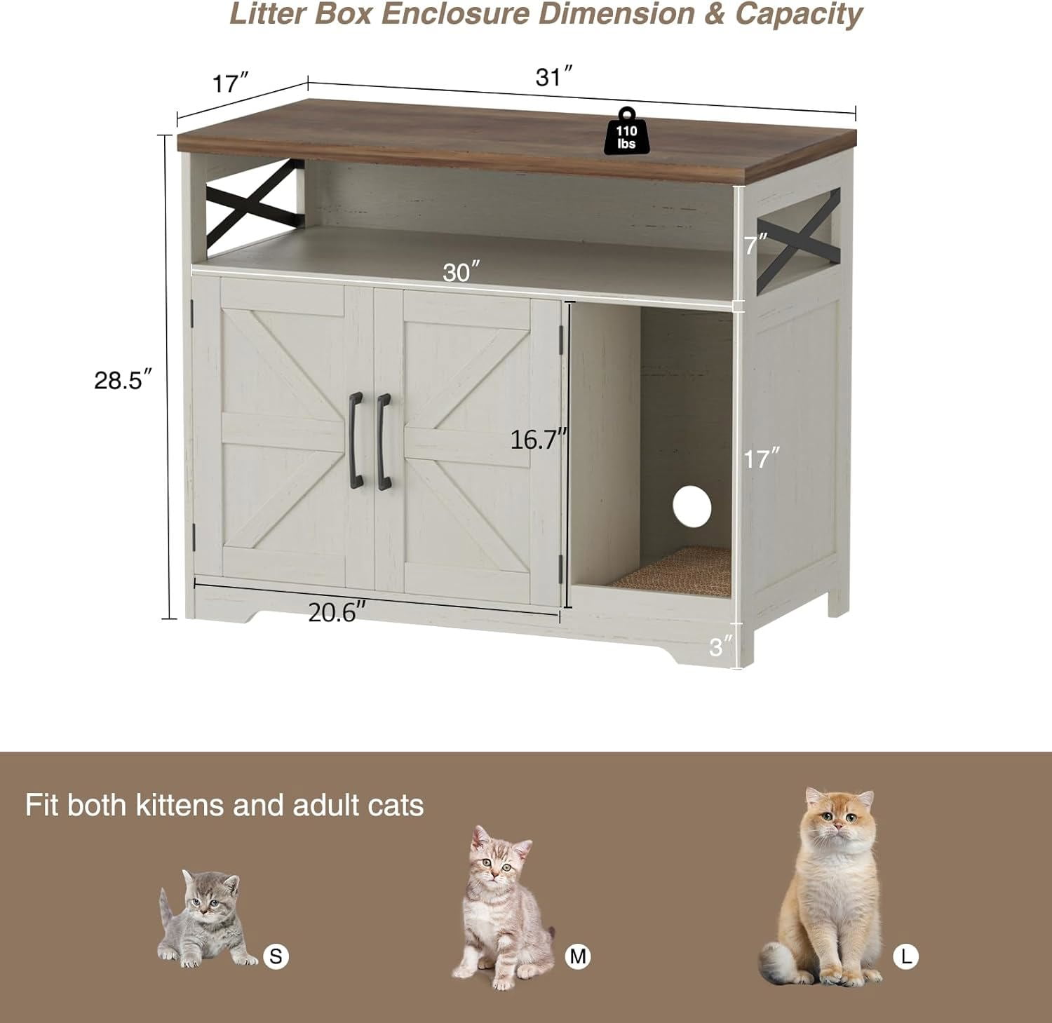 VEANERWOOD Cat Litter Box Enclosure with Cat Scratch Pad,Hidden Cat Washroom Furniture with Entry Open Compartment,White