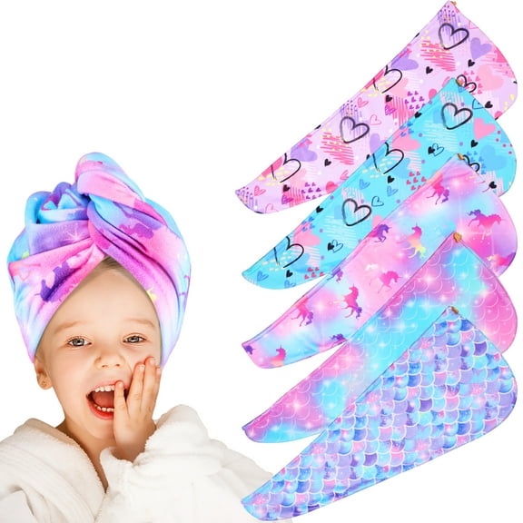 BUTORY 5Pcs Hair Towel Wrap Stong Absorbent Hair Drying Towel with Button Soft Comfortable Hair Turban Colorful Cute Hair Towel Absorbent Towel for Women Girls Children