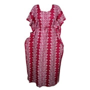 Mogul Womens Maxi Caftan Cotton Printed Kimono Loungewear Holiday Evening Dress Cover Up Sleepwear House Dress