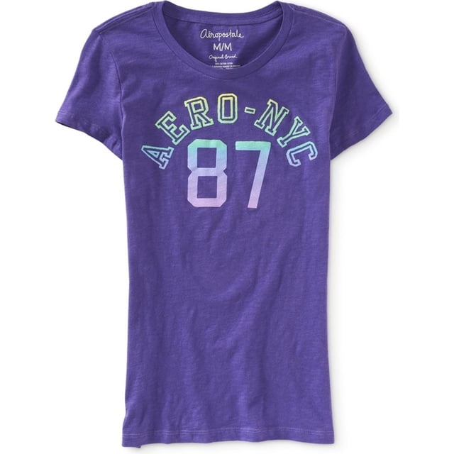 Aeropostale - Camiseta adornada con purpurina Aero-nyc 87 para mujer, color morado, pequeña Aeropostale Camiseta adornada