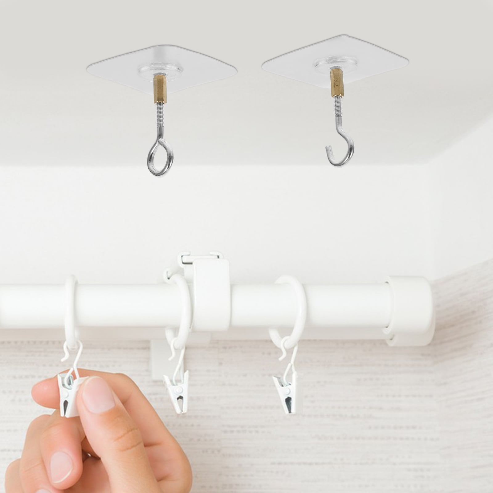 HONMEET 4Pcs No Drilling Adhesive Ceiling Hooks with Dual Hook Designs for Versatile Hanging