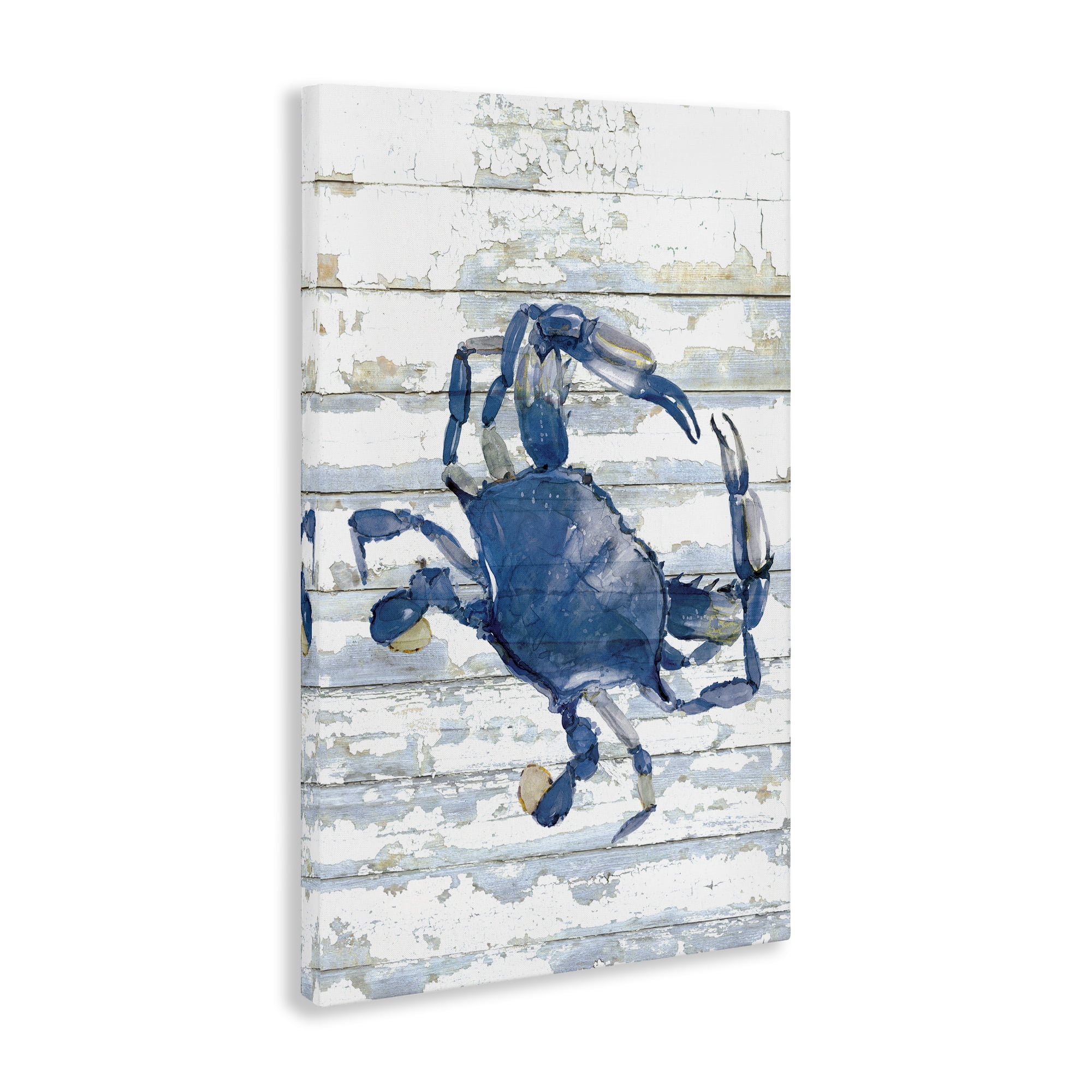Stupell Industries Distressed Blue Ocean Crab Animals Painting Wrapped Canvas Art Print Wall Art, 20 x 30