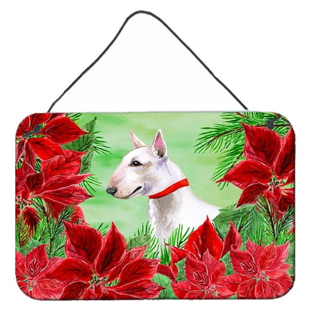 Carolines Treasures CK1341DS812 Bull Terrier Poinsettas Wall or Door Hanging Prints  8x12 multicolor