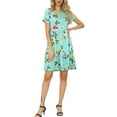 thumbnail image 4 of CALIPESSA Womens Summer Tiered Layer Green Floral Print Short Dress Casual Swing Flowy Short Sleeve Ruffle Tunic Dresses, 4 of 5