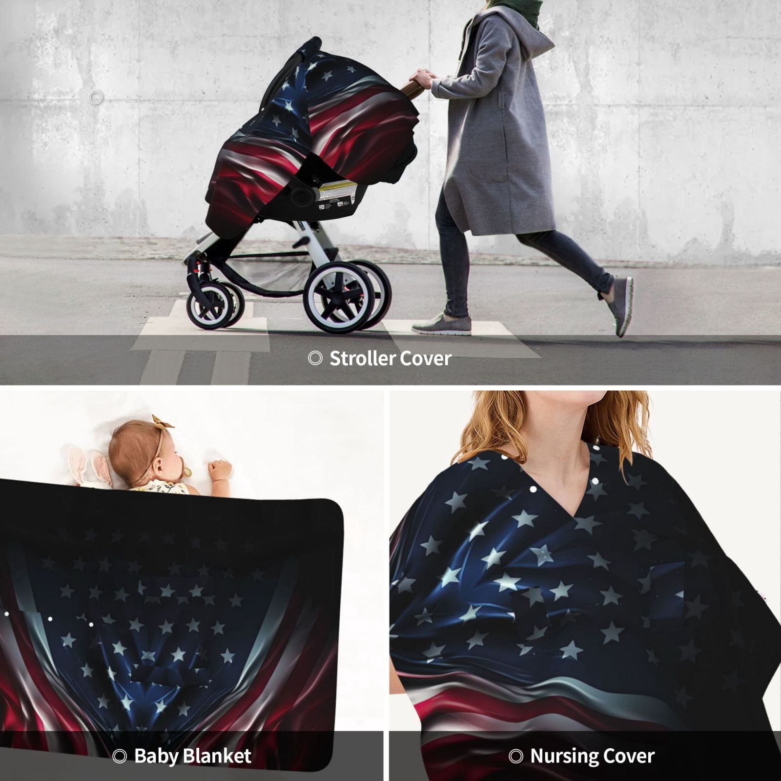 Car Seat Cover Baby - American Flag Waving Print Breathable Infant Car Seat Cover for Baby Carseat, Lightweight Comfort Baby Essentials Must Haves Newborn Stuff for Girl Boy