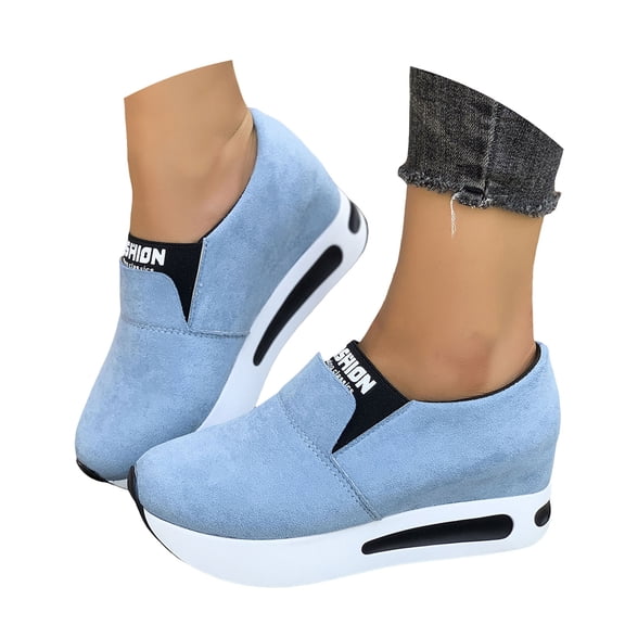Platform Loafers for Women Suede Slip on Walking Shoes Fashion Hidden Wedge Sneakers Casual Driving Shoes Light Blue Size 8.5
