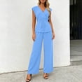 thumbnail image 4 of LEKWK Two Piece Sets for Women V Neck Sleeveless Tie Waist Tops and Wide Leg Pants Summer Fashion Office Work Dressy Business Casual Outfits, 4 of 7