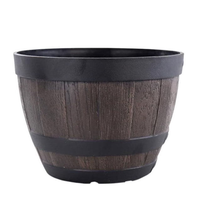 Maoww Tonneaux en Bois Simulation Pot de Fleurs en Résine 9 Pouces Style Vintage Jardinière en Forme de Seau Décoration Maison Extérieur Patio Ferme
