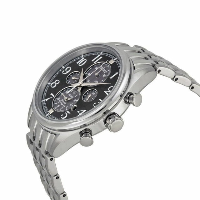 Reloj cronógrafo Seiko SSC207 para hombre con esfera negra y acero inoxidable plateado solar