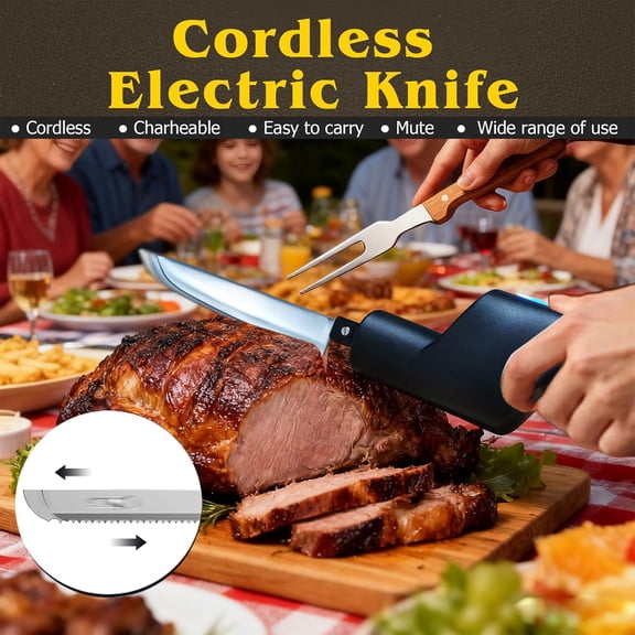Cordless Electric Knife with Safety Lock for Carving Meat Turkey Fish Steak Bread Vegetables