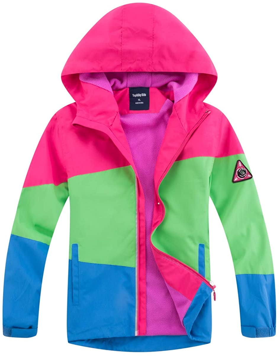 G-Kids Girls Waterproof Jacket Transition Jacket Rain Jacket with Fleece Lining Warm Windproof Breathable Hiking Jacket Outdoor Jacket 