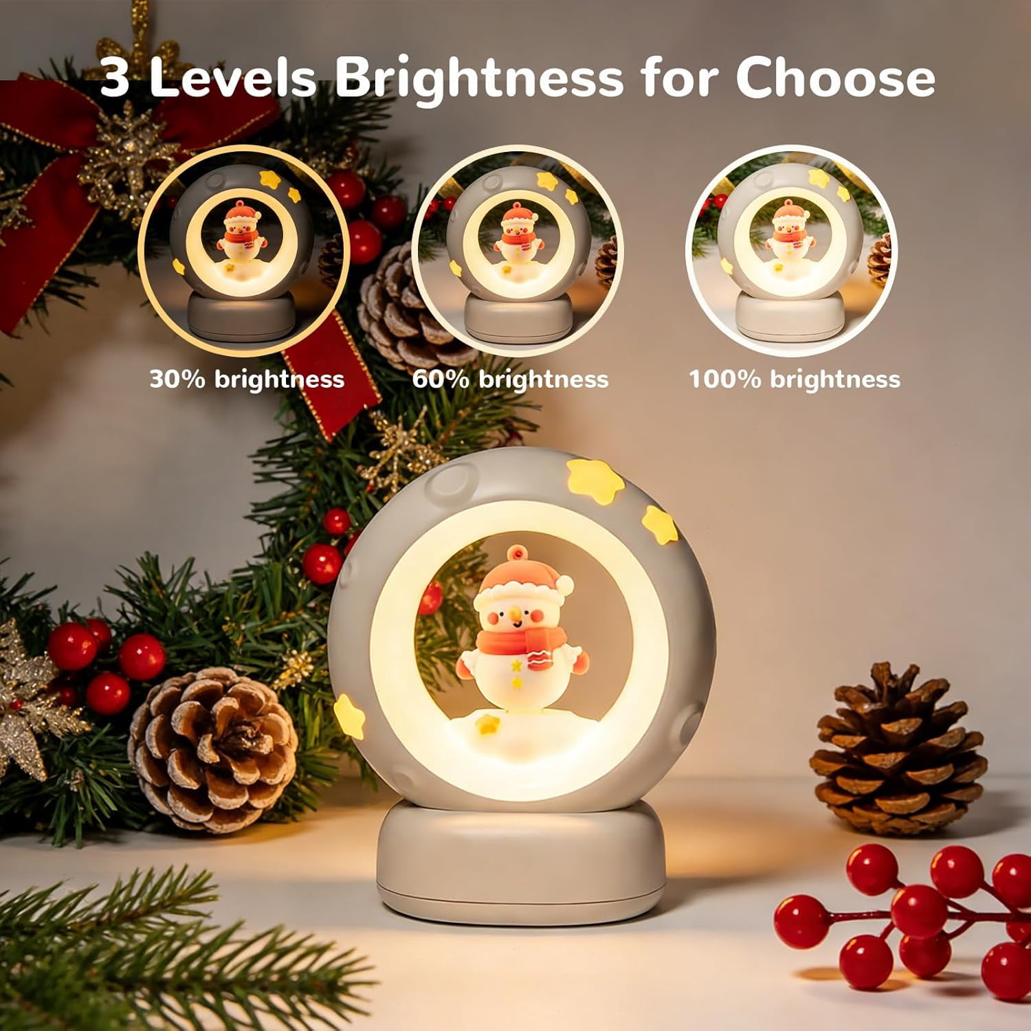 Space Christmas Night Light for Kids Baby, Cute Christmas Tree Nursery Lamp with Touch Sensor, Dimmable Rechargeable Bedside Light, Christmas Gifts for Boys Girls