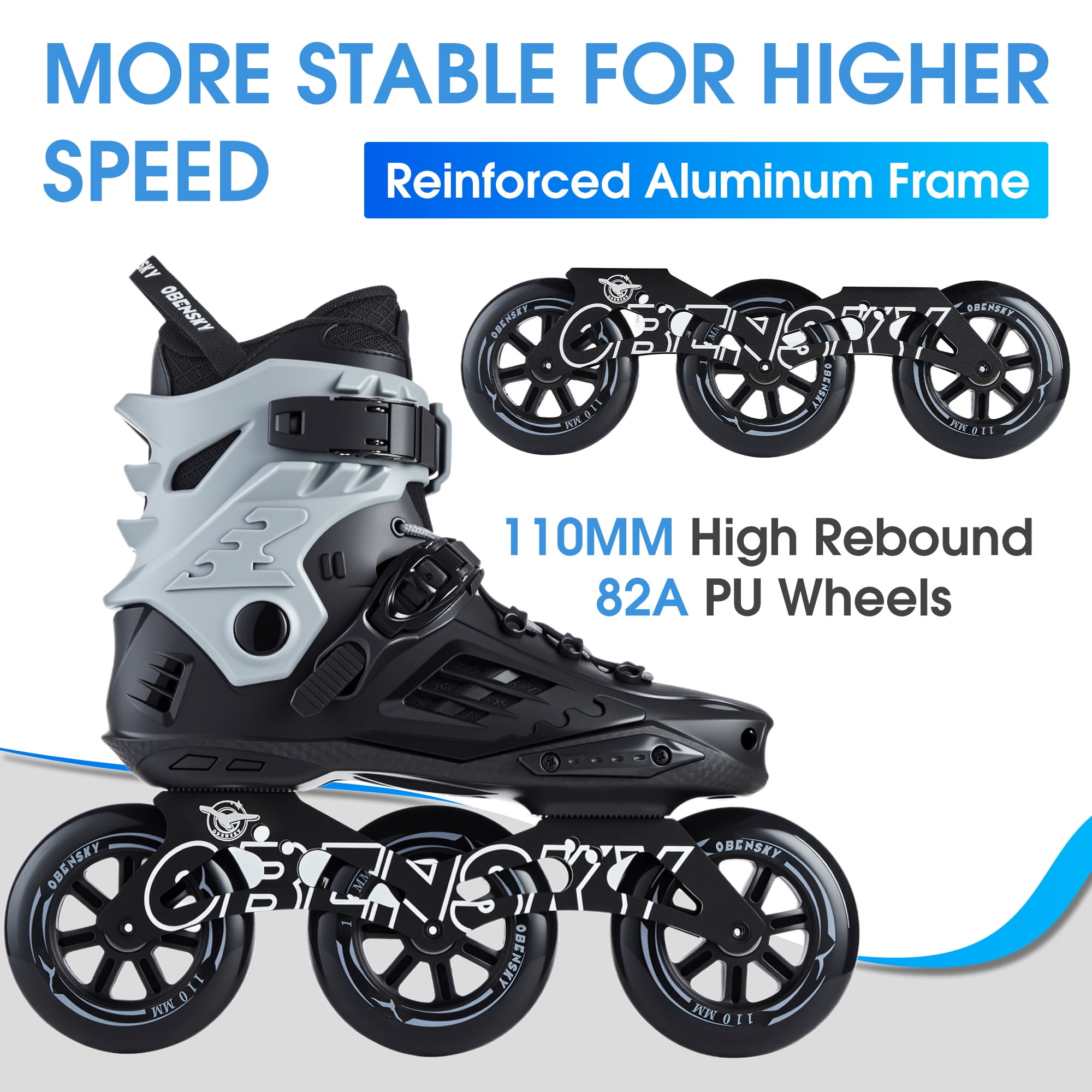 OBENSKY Adult Inline Speed Skates for Men & Women, 110mm Roller Blades Black&Gray