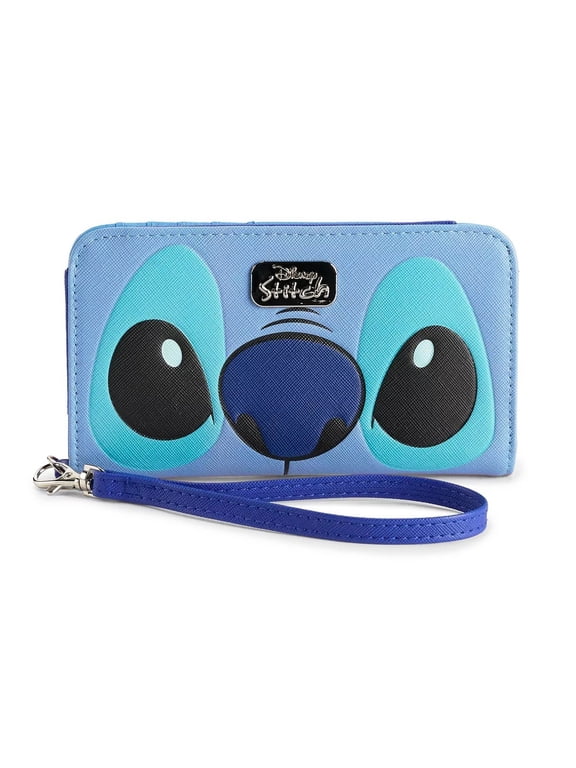 Disney by Mainstreet Classics Stitch Face Women's Bifold Clutch Wallet, Blue