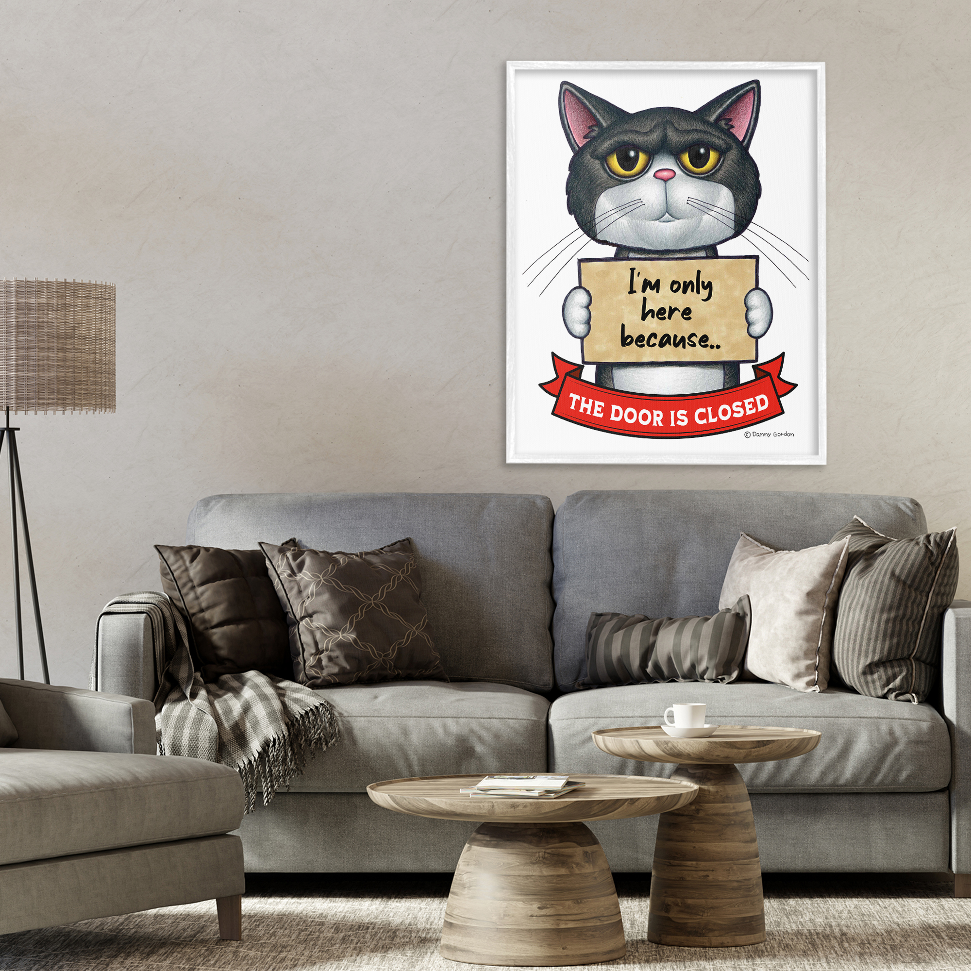 Here Because Door Is Closed White Framed Giclee Art, design by Danny Gordon Art