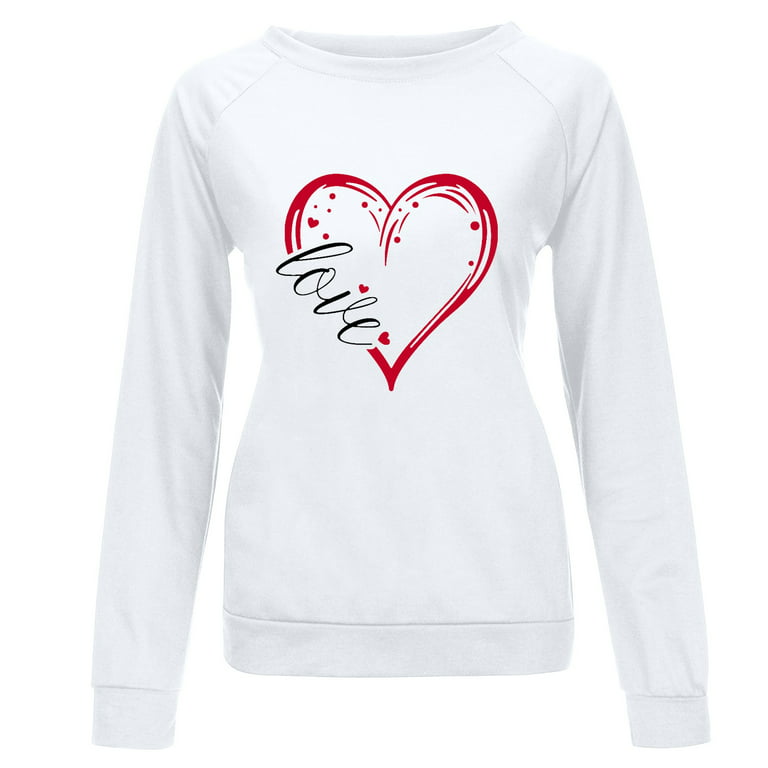 Amtdh Womens Clothes Oversized Tops for Girls Crewneck 3/4 Sleeve Shirts  for Women Valentine's Day Y2K Clothes Casual Sweatshirts Love Hearts  Graphic Pullover Raglan Fashion Tee Shirts White XXL 