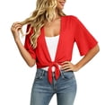 thumbnail image 6 of Women's 2026 Summer Lightweight Short Chiffon Bolero Cardigan Shrug Sheer Tie Front Top 3/4 Sleeve Jacket for Dress, 6 of 6