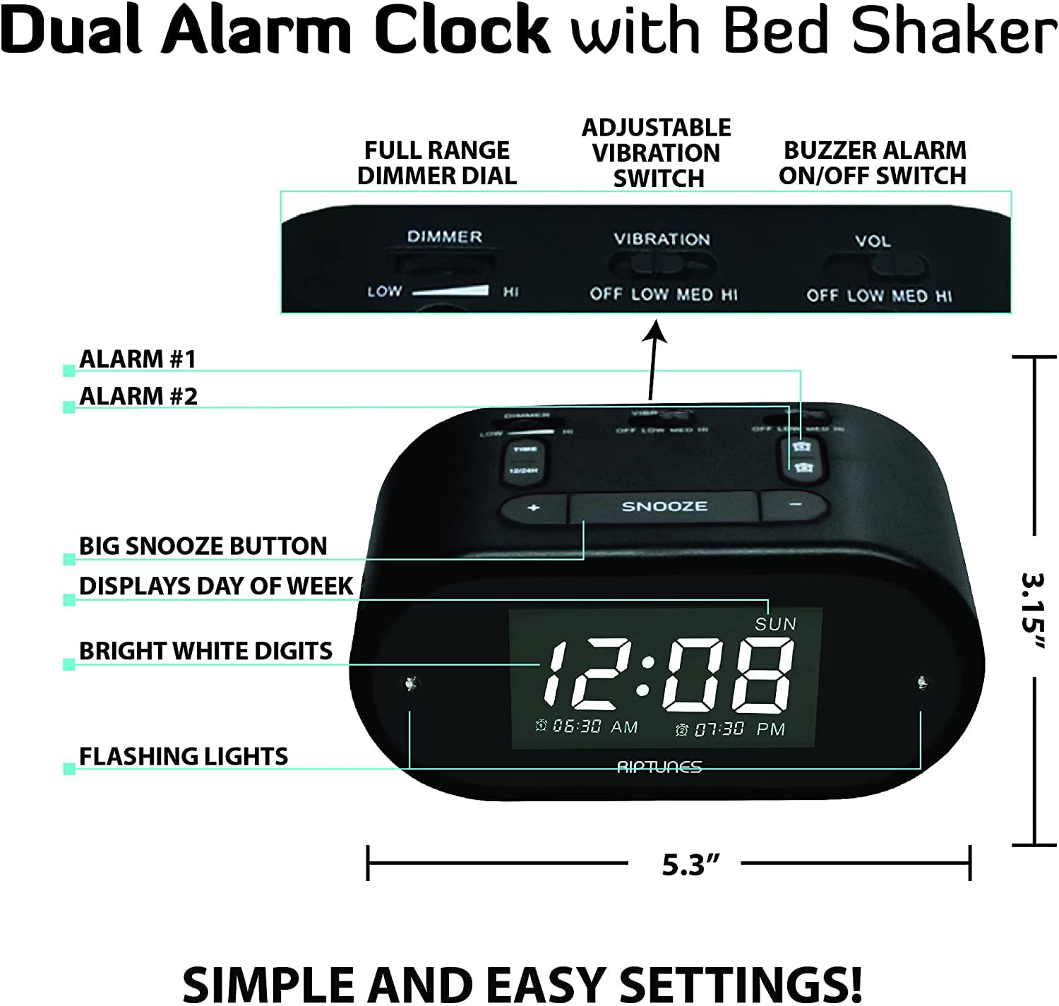 Impecca WAV10K Riptunes Vibrating Dual Alarm Clock W/so