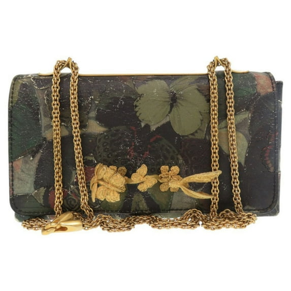 Pre-Owned Valentino Garavani Butterfly Leather Green Chain Shoulder Bag 0661 (Fair)