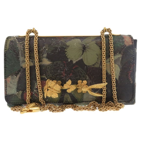 Pre-Owned Valentino Garavani Butterfly Leather Green Chain Shoulder Bag 0661 (Fair)