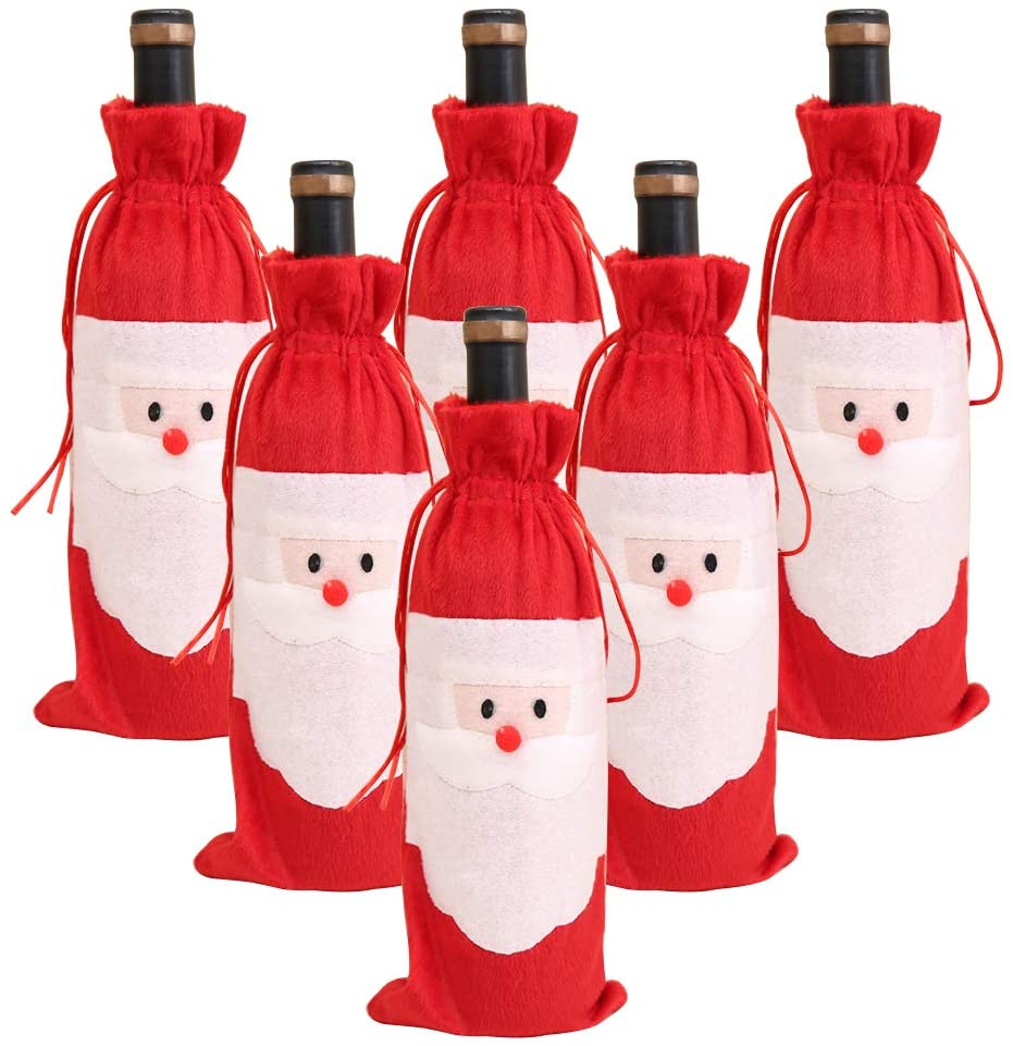 Christmas Wine Bottle Gift Bags Xmas Bags Santa Claus Red Wine Bottle Covers Bags Drawstring