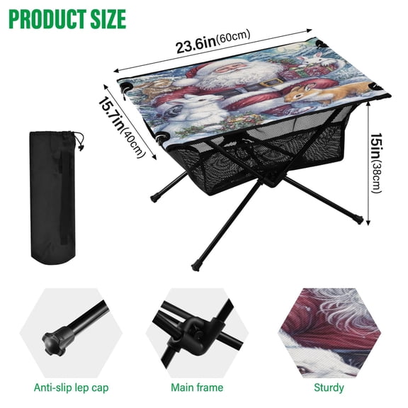 BZSMCE Camping Tables Simple Folding Table Winter Whimsy Pattern Size:23.6*15.7in